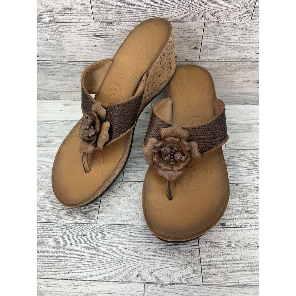 Clarks Mimmey Claire Women Brown Raffia Slip On Cork Heel Wedge Pump Sandal 7.5M